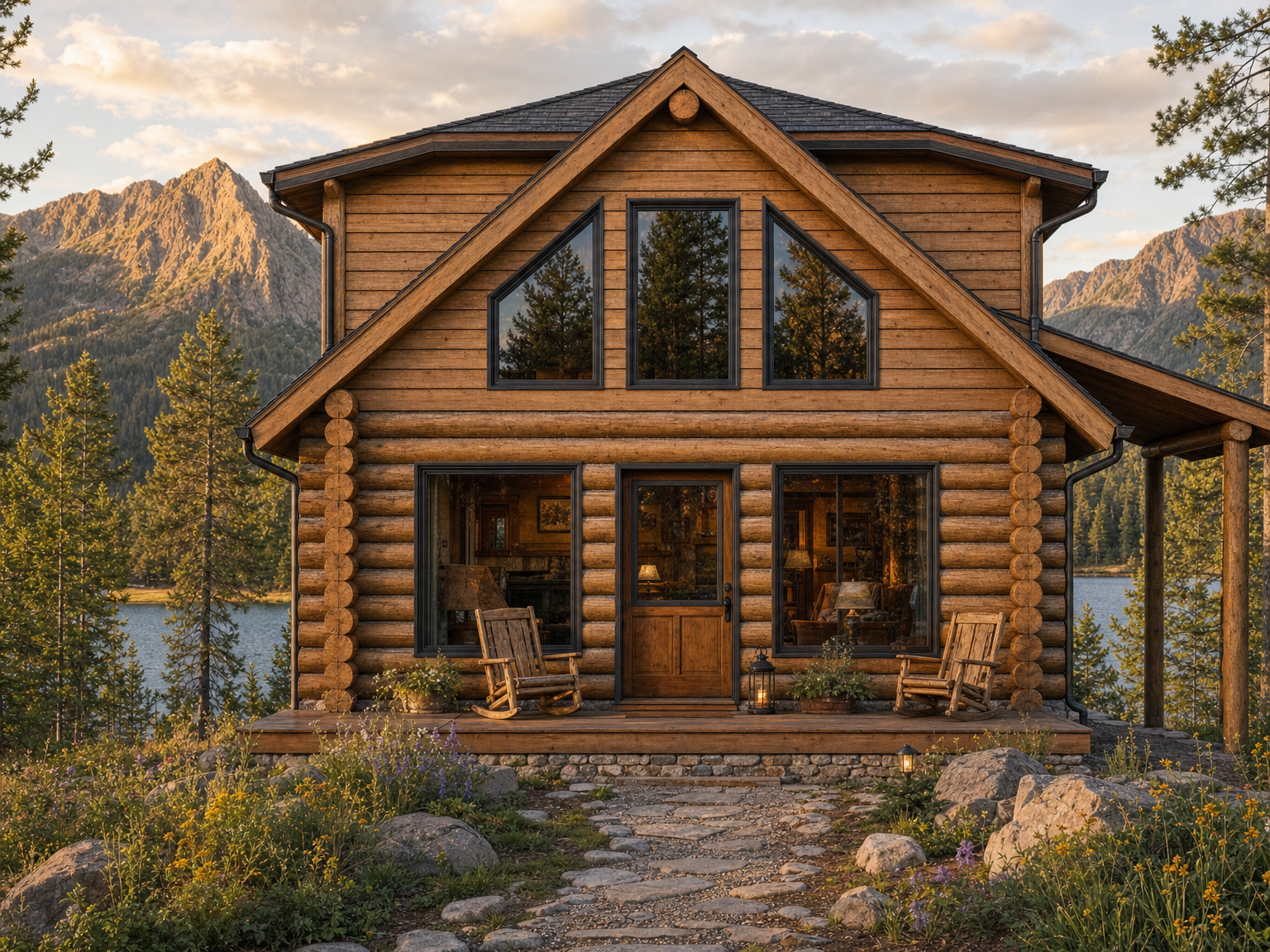 Cabin on the water, late afternoon