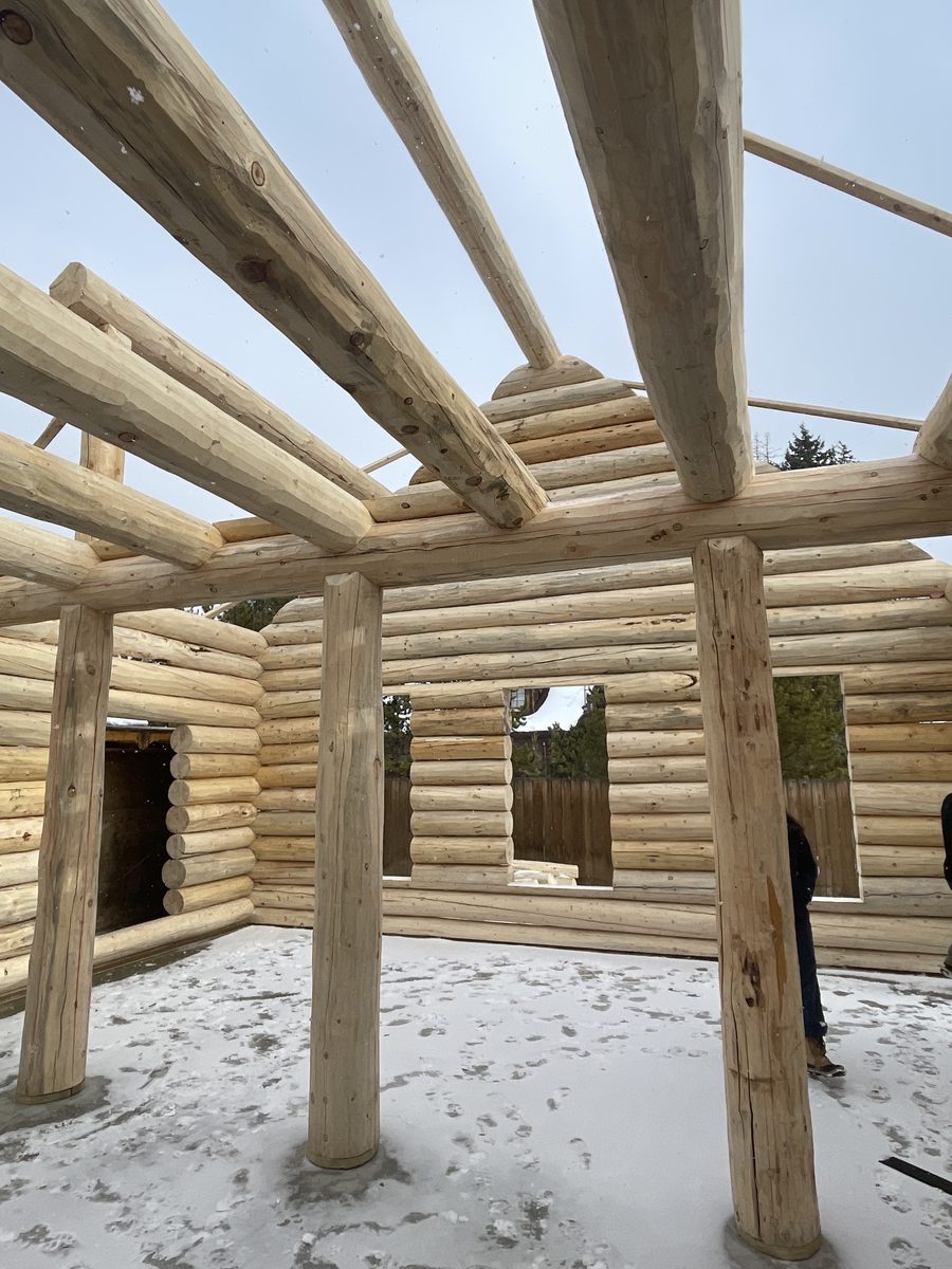 Interior of a log cabin shell going up