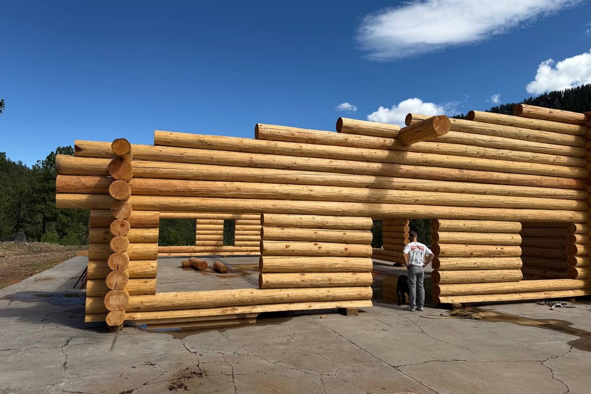 Log walls stacked at the mill