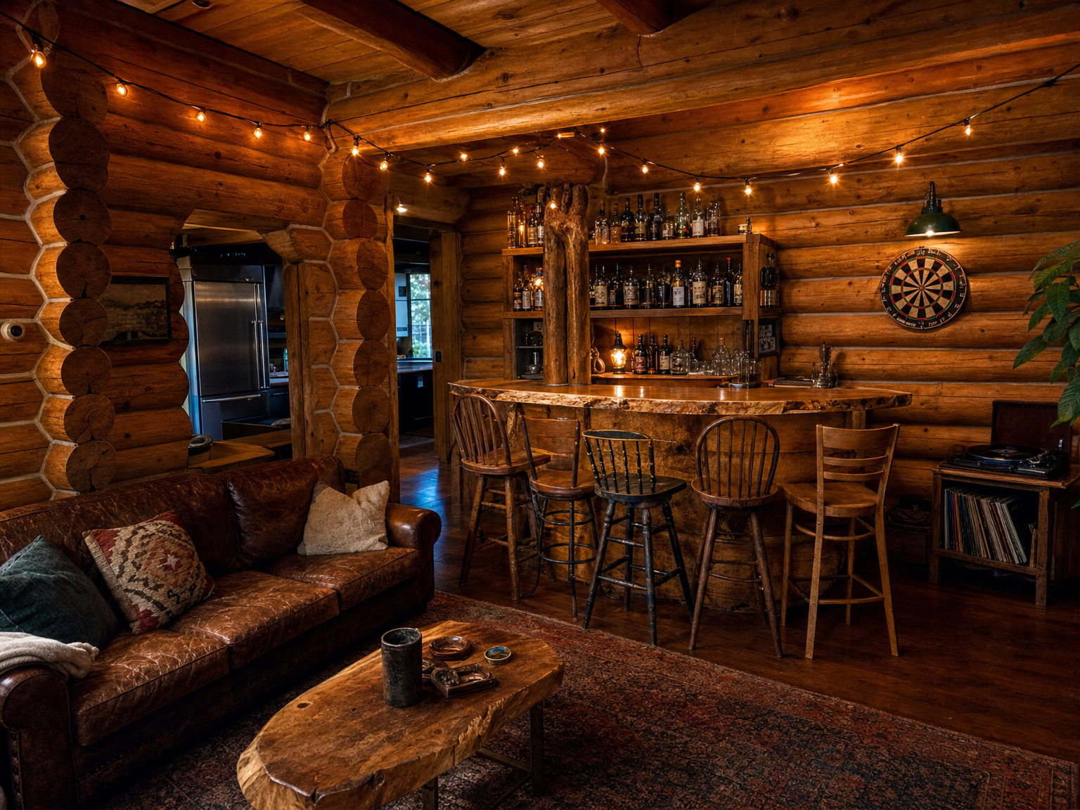 Bar lounge in a log cabin